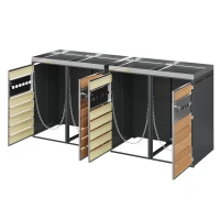 Mülltonnenbox mit integriertem Pflanztrog, vier abschließbare Einzeltüren, 264x80x124,5 cm, Grau+Naturfarbe(m-7)