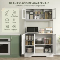 HOMCOM Alacena de Cocina con 2 Puertas de Vidrio Encimera Amplia para Microondas Estantes Ajustables 108x35x180 cm Blanco(m-4)