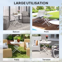 Outsunny Table d'appoint de jardin pliable en HDPE, table pliante extérieur hauteur réglable sur 5 niveaux, 65 x 45 x 70 cm blanc(m-7)