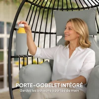 Outsunny Fauteuil suspendu, fauteuil œuf suspendu, panier pliable, coussins rembourrés, porte-gobelet, oreiller, gris foncé(m-7)