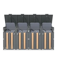 Mülltonnenbox mit hydraulisch gestütztem Klappdeckel, 4 separate Fächer, für Außenbereich, 264x80x118.5 cm, Grau+Naturfarbe(m-6)