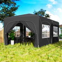 Outsunny Tonelă pliabilă 3 x 6 m Pop-Up, UPF50+ Înălțime reglabilă, cu sac de transport și saci de nisip, gri închis(m-5)