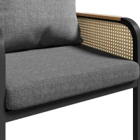 Modernes 6-teiliges Garten- und Terrassen-Esstisch-Set, kreuzförmigem Eisengestell, Schwarz+Naturfarbe(m-11)