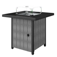 Outsunny Propane Gas Fire Pit Table for Garden, 11.7 KW Smokeless Firepit Outdoor Heater with Wind Guard, Glass Rocks, Lid, Black(m-11)