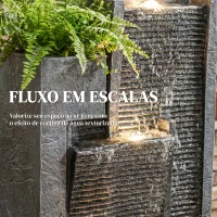 Outsunny Fonte de Água Decorativa com Iluminação LED e Vaso Fonte de Jardim Exterior em Cascata de 3 Níveis com Bomba Resistente à Intempérie para Jardim Pátio 38x19x101 cm Cinzento Escuro(m-6)