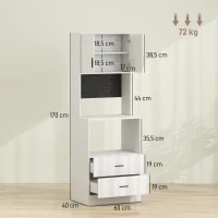 HOMCOM Meuble d'Appoint de Cuisine avec Support pour Micro-ondes 2 Tiroirs 2 Portes et Panneau Perforé en Métal Blanc(m-3)