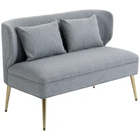 HOMCOM 2 Seater Sofa, Linen-look Fabric Small Sofa with Wing Back, Thick Seat, Metal Legs, Light Grey(m-12)