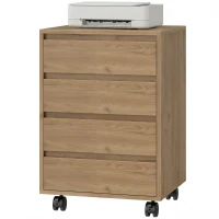 HOMCOM Cajonera de Oficina con 4 Cajones Cajonera de Escritorio con Ruedas para Estudio 46x40x65 cm Marrón(m-11)