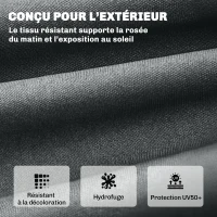 Outsunny Coussin Bain de Soleil Chaise Longue en Mousse à Mémoire avec Sangles, Protection UV50+, 198x65x13cm, Gris foncé(m-6)