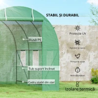 Outsunny Seră de Grădină cu Ferestre, Ușă și Acoperiș Rotunjit, 3.5x2x2m, Verde(m-5)