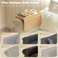 HOMCOM Tavă pentru Brațul Canapelei din Lemn de Bambus, Tăviță Flexibilă cu Tavă, Culoare Lemn(m-4)