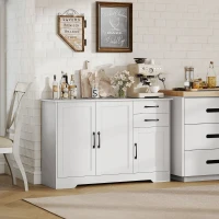 HOMCOM Bufet, mobilier de depozitare cu 3 uși, 2 sertare și raft reglabil, 120 x 38 x 79 cm, alb(m-6)