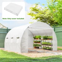 Outsunny Bâche de Rechange Serre Tunnel 9 m², bâche 3 x 3 x 2 m PE Anti-UV imperméable 6 fenêtres + Porte Enroulable zippée blanc(m-9)