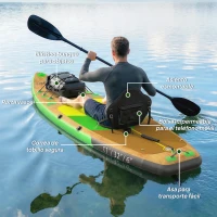 Outsunny Tabla Paddle Surf Hinchable SUP Extra Largo de 335 cm con Asiento Remo Convertible Aletas Bomba y Mochila Carga 180 kg(m-6)