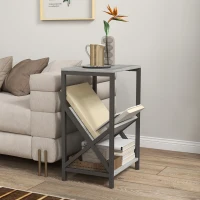 HOMCOM Masă laterală îngustă, măsuță de lângă canapea cu depozitare pe 3 nivele, suport pentru reviste în V, cadru din oțel, 40x30x61cm, gri închis(m-6)