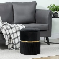 HOMCOM Velvet-Feel Storage Ottoman - Black(m-9)