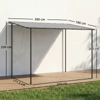 Outsunny 3 x 2 m Lean to Garden Pergola, Metal Frame Gazebo Pergola with UPF30+ Protection, Sloped Roof, Drainage Holes, Grey(m-3)