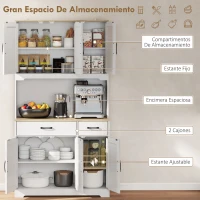 HOMCOM Alacena de Cocina con 6 Puertas Encimera para Microondas 2 Cajones Estantes Ajustables Orificio para Cable Blanco(m-4)