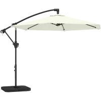 Outsunny Parasol déporté 3 m avec pied en croix et dalles lestage, parasol de jardin extérieur avec manivelle, crème(m-12)