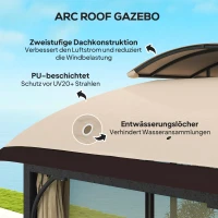 Outsunny Gartenpavillon, 3,3 x 4 m Gartenzelt mit Netz-Vorhängen, zweistufiges Dach, Kunstleder-Bezug, Metallrahmen, Khaki(m-4)