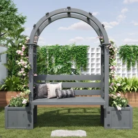 Banco-pérgola con maceteros y enrejado curvado, función triple: banco, macetero y soporte para trepadoras, 160x30,5x160 cm, Gris(m-5)
