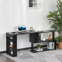 HOMCOM Bureau d'angle table de salle à manger avec rangement bureau informatique modulable bibliothèque intégrée + étagère 3 niveaux noir(m-10)