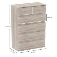 HOMCOM Comodă 6 sertare, mobilier de depozitare fără mânere design minimalist 80 x 39 x 115 cm lemn natural(m-3)