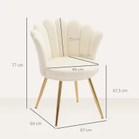 HOMCOM Fotoliu scoică scaun pentru masă de toaletă fotoliu din catifea fotoliu de salon cu picioare din metal auriu bej(m-3)
