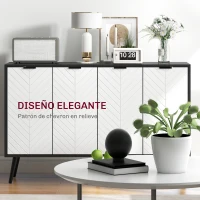 HOMCOM Aparador de 4 Puertas Aparador de Salón Estantes Ajustables Patas de Madera para Cocina Blanco y Negro 120x35x77,4 cm(m-5)