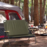 Outsunny Chaise double banc 2 places pliant pour Camping avec accoudoirs en bois et porte-gobelets, dim. 114L x 67l x 80H cm(m-10)
