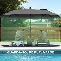 Outsunny Chapéu de Sol Duplo com 36 Luzes LED Solares 4x2 m Manivela UPF50+ Chapéu de Sol para Jardim Cinza Escuro(m-5)