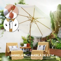 Outsunny Umbrelă de Grădină Rotundă 2.7x2.4 m cu Manivelă, din Metal și Poliester, Bej(m-4)