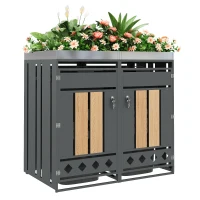 Mülltonnenbox mit integriertem Pflanztrog, abschließbar, für 2 Standard‑Mülltonnen, 132x80x124,5 cm, Grau+Naturfarbe(m-6)