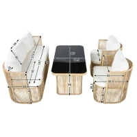 5-teiliges PE‑Rattan-Gartenmöbel-Set, 3‑Sitzer-Sofa, 2 Sesseln und Glastisch, Beige+Schwarz+Weiß(m-3)
