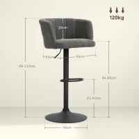 HOMCOM Barhocker 2er-Set, Schalenrücken, höhenverstellbar, Fußstütze, für Küche oder Esszimmer, Metallbasis, Dunkelgrau(m-3)