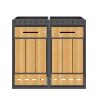 Doppel-Mülltonnenbox, 2‑fach Abfalltrennsystem, 132x80x124 cm, Grau+Naturfarbe(m-1)