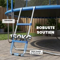 SPORTNOW Échelle de Trampoline 2 Marches Larges avec Crochet Universel, Cadre en Acier Galvanisé, Charge 150 kg, 97x32x7 cm, Bleu(m-4)