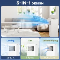 HOMCOM 3-w-1 klimatyzacja, wentylator z wyświetlaczem LED, zmywalny filtr, timer, biały(m-4)