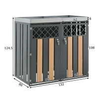 Abschließbare Mülltonnenbox, für 4 Standardtonnen mit integriertem Blumentrog, 264x80x124.5 cm, Grau+Naturfarbe(m-3)
