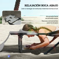 Outsunny Tumbona Plegable Respaldo Ajustable Orificio de Lectura Reposacabezas y Brazos Carga 120 kg 145x72x89 cm Gris Oscuro(m-4)