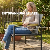 Outsunny Gartenbank 2-Sitzer wetterfest Metall Outdoor Sitzbank mit atmungsaktivem Sitz gebogen Armlehnen 112 x 66 x 80 cm Grau(m-7)