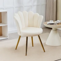 HOMCOM Fotoliu scoică scaun pentru masă de toaletă fotoliu din catifea fotoliu de salon cu picioare din metal auriu bej(m-6)