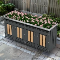 Mülltonnenschrank mit 4 Fächern, integriertem Pflanztrog und abschließbare Türen, 264x80x124.5 cm, Grau+Naturfarbe(m-5)