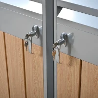 Abschließbare Mülltonnenbox mit integriertem Pflanzgefäß, Lamellenlüftung und zwei separaten Türen, 132x80x124,5 cm, Grau+Naturfarbe(m-10)