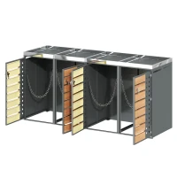 Mülltonnenbox 4‑fach, abschließbar mit integriertem Pflanzkasten, 264x80x124.5 cm, Grau+Naturfarbe(m-6)