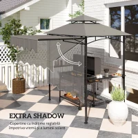 Outsunny Pavilion de grătar 242x149x248 cm rezistent la apă ignifug pavilion de grădină cu acoperiș cu dublu strat Gri(m-7)