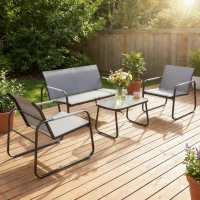 Outsunny Set da Giardino 4 pz con Divano 2 Posti, 2 Sedie e Tavolino, Struttura in Metallo Grigio(m-9)
