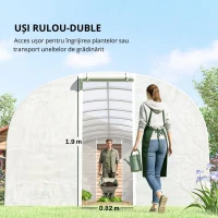 Outsunny Seră tunel de grădină 24 m², seră tunel cu cadru din oțel galvanizat, uși și 2 ferestre mari, alb(m-7)