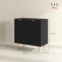 HOMCOM Bufet de bucătărie mobilier de depozitare cu 2 uși poliță reglabilă picioare metalice ridicate 80 x 40 x 80 cm negru(m-3)