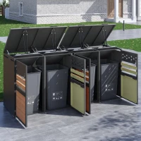 Mülltonnenbox mit hydraulischem Klappdeckel, vier abschließbare Fächer, rautenförmige Belüftung, 264x80x120 cm, Grau+Naturfarbe(m-4)